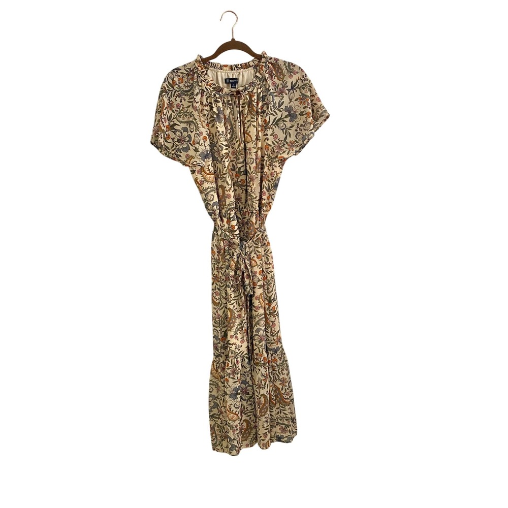INC International Concepts Paisley Floral Maxi Dress 10 Tiered Chiffon Boho Belt